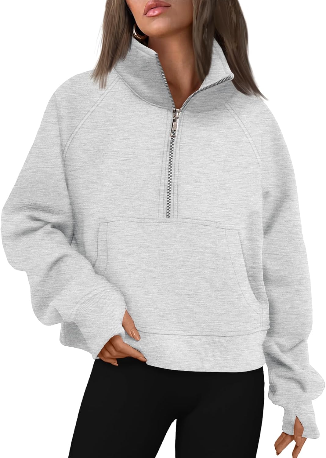 AUTOMET Womens Sweatshirts Half Zip Cropped Pullover Fashion
