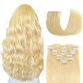 Clip in Hair Extensions 100% Human Hair 18in 8pcs Set - Bleach Blonde