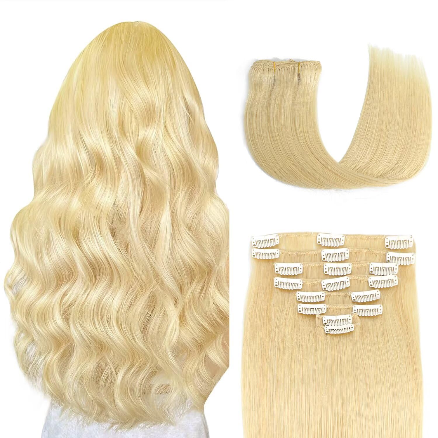 Clip in Hair Extensions Real Human Hair for Women 18 Inch