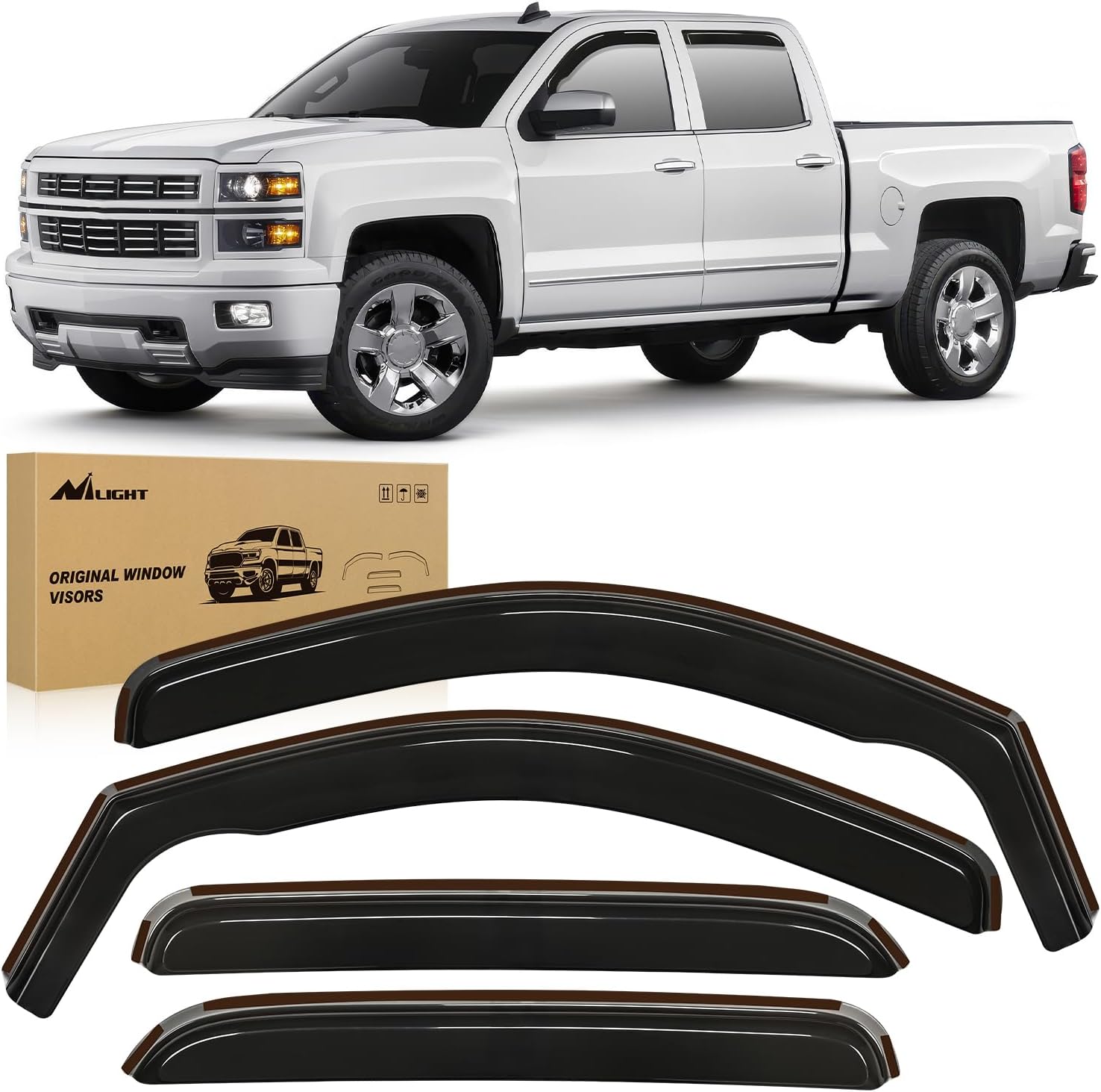 Nilight Window Visor for Chevy Silverado & GMC Sierra 2007-2014