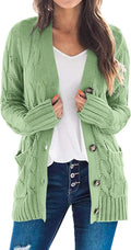 Women's Open Front Cable Knit Cardigan - Cozy Chunky Button Down