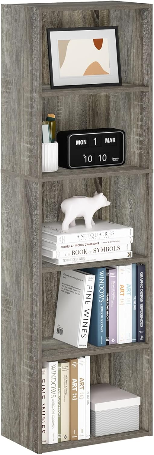Furinno Luder 5-Tier Bookcase in French Oak for Stylish Storage