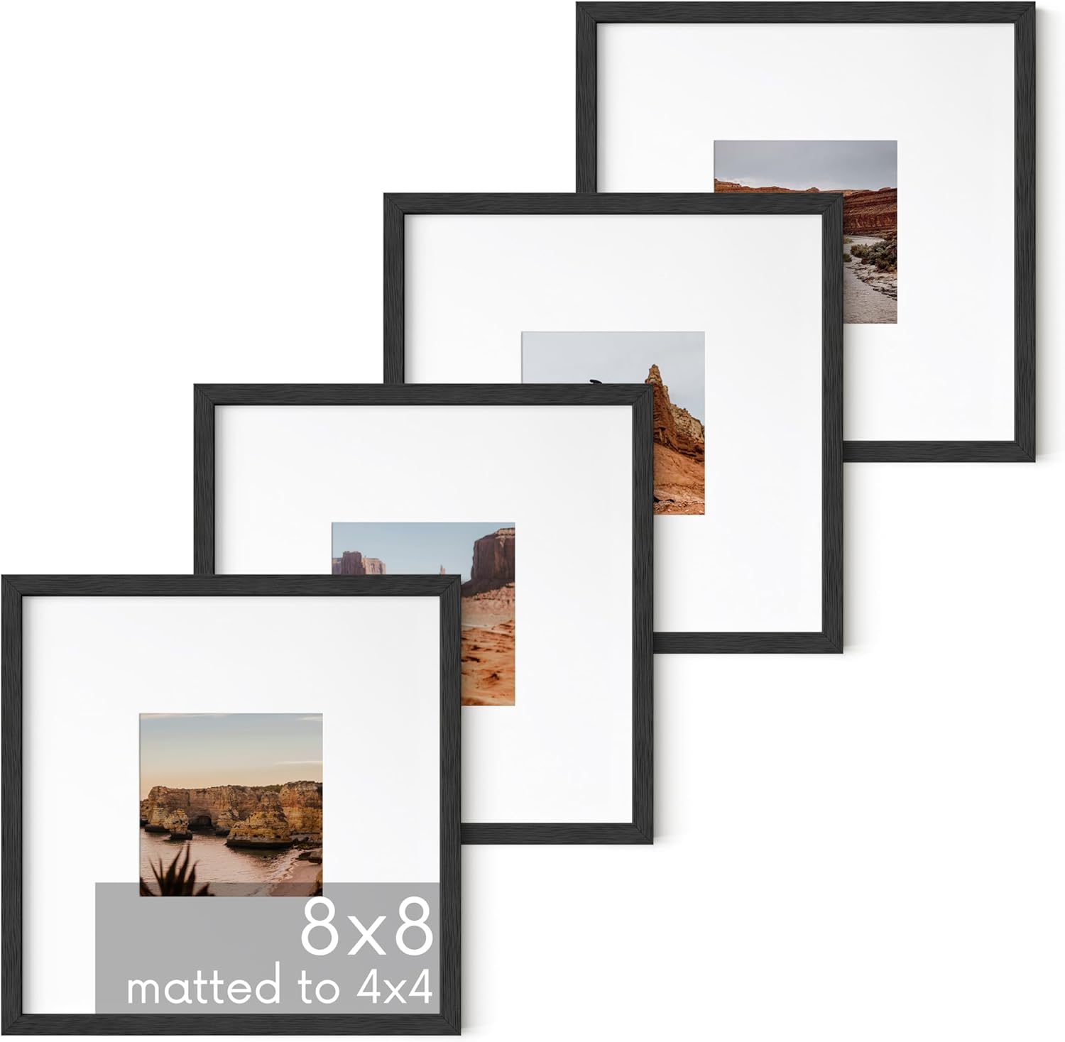 8x8 Black Picture Frames Set of 4 for Stylish Display