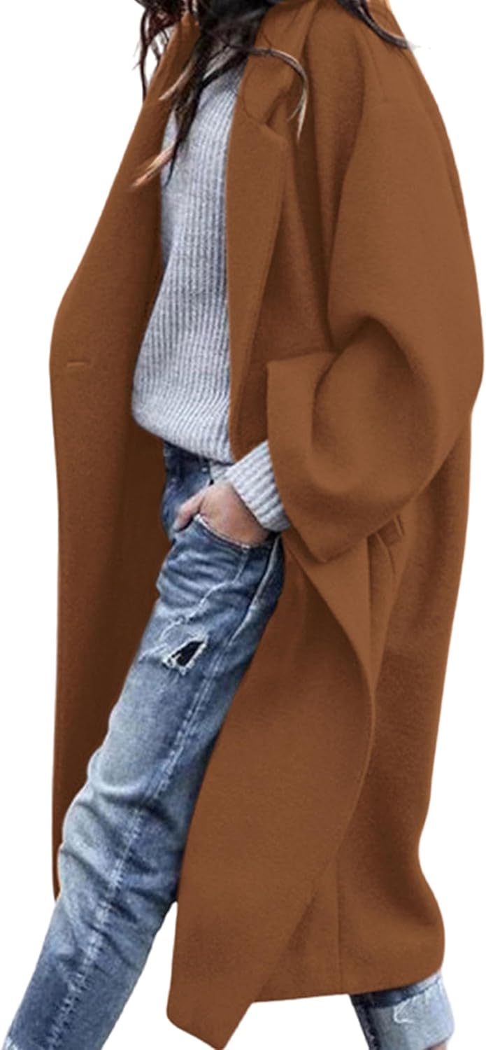 Trendy Long Sleeve Notch Lapel Button Long Jackets for Women