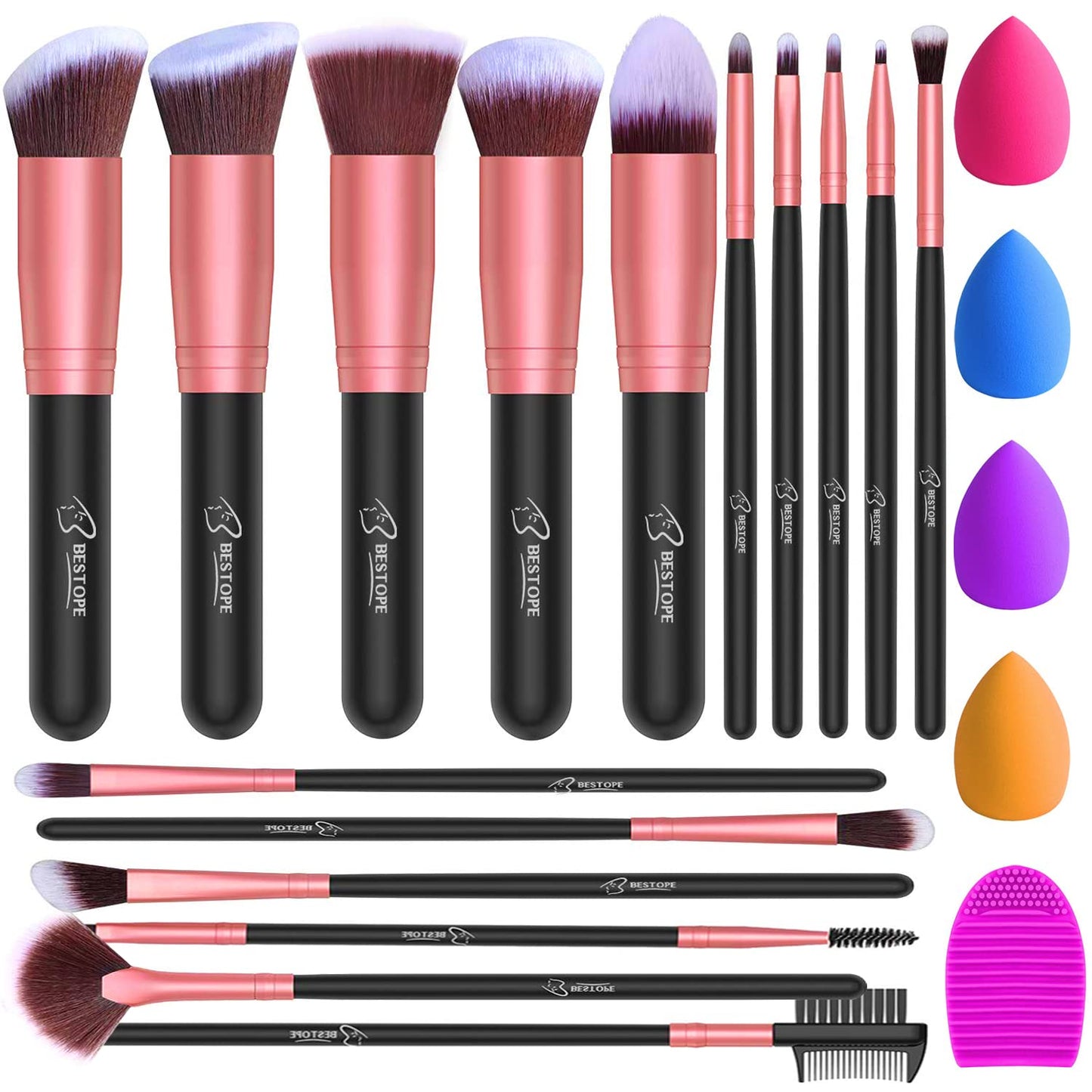 16pc Makeup Brushes & Blender Set + Cleaner - Pro Synthetic Kit