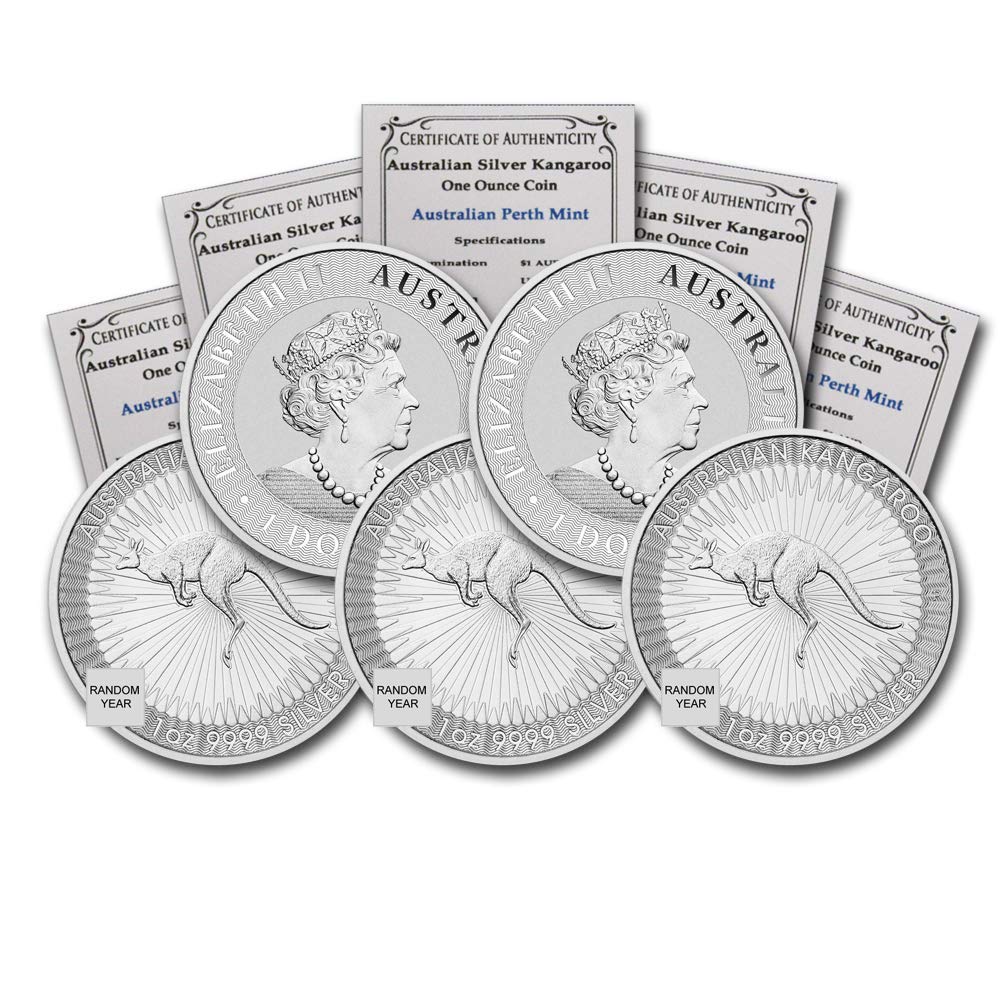 1 oz Australian Silver Kangaroo Coin Lot of 5 Brilliant Uncirculated