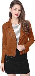 Allegra K Women's Short Faux Suede Biker Moto Jacket - Chic Soft Fit