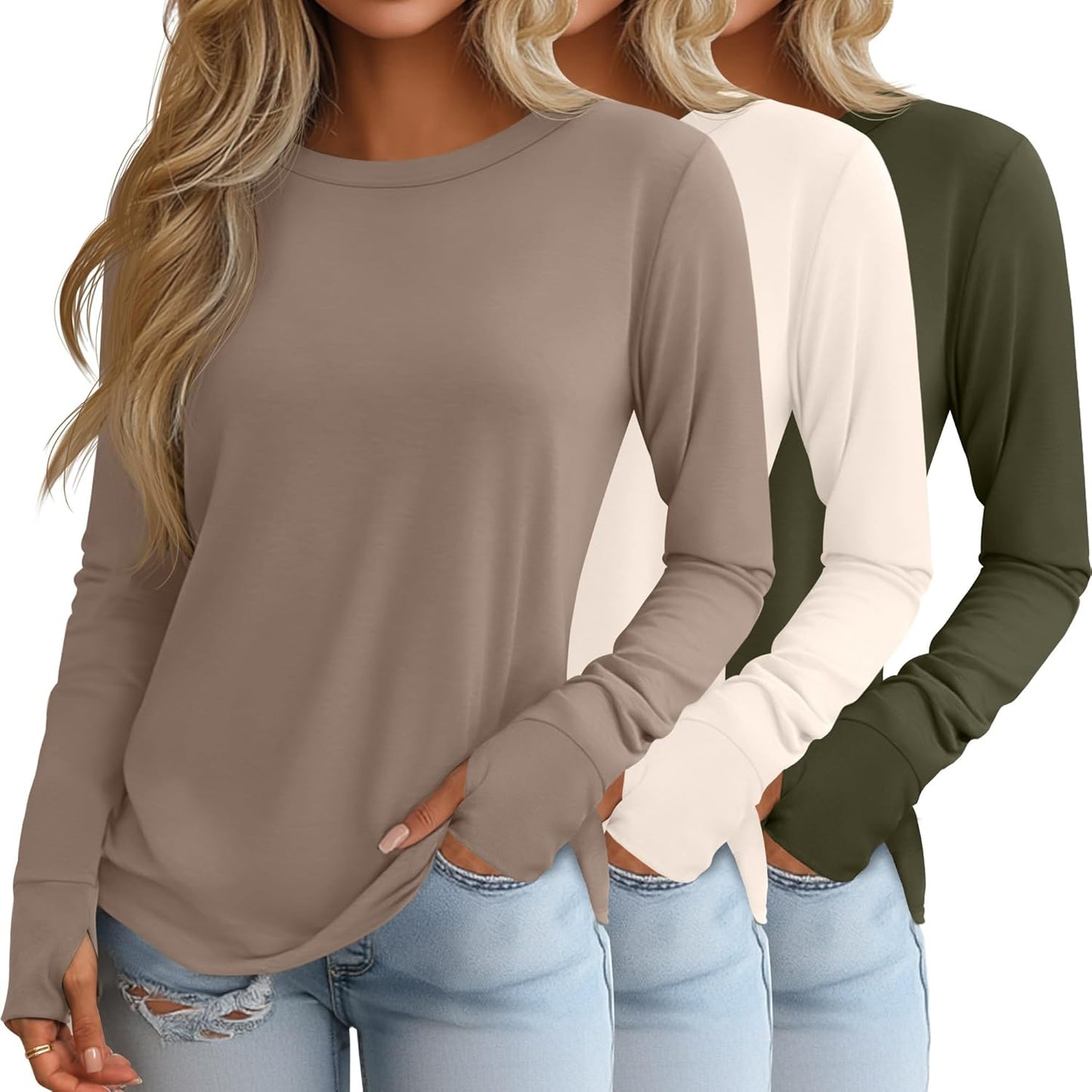 Huukeay 3 Pack Women's Long Sleeve Shirts with Thumb Holes