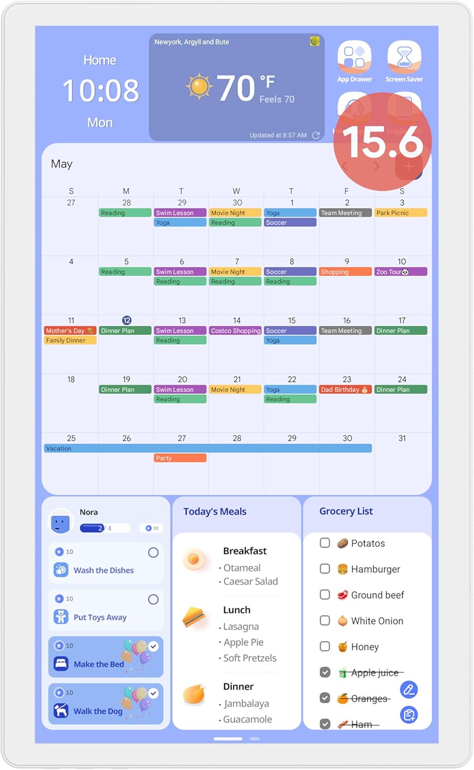 Digital Calendar 15.6 Inch Touch Screen Family Organizer