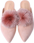 Slip On Mule Backless Loafers Flats Puff Pompom Pointed Toe Casual
