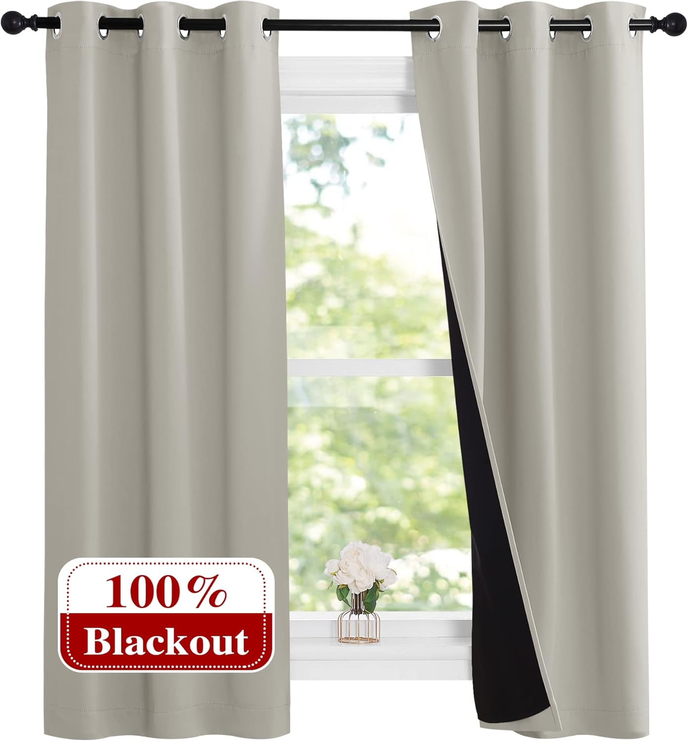 NICETOWN 100% Blackout Lined Curtains for Small Windows