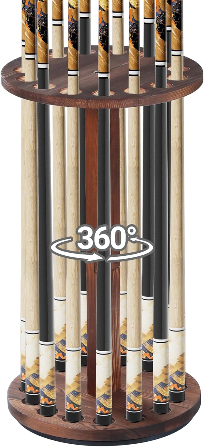360 Degree Rotating Pool Cue Stick Holder for Billiard Room