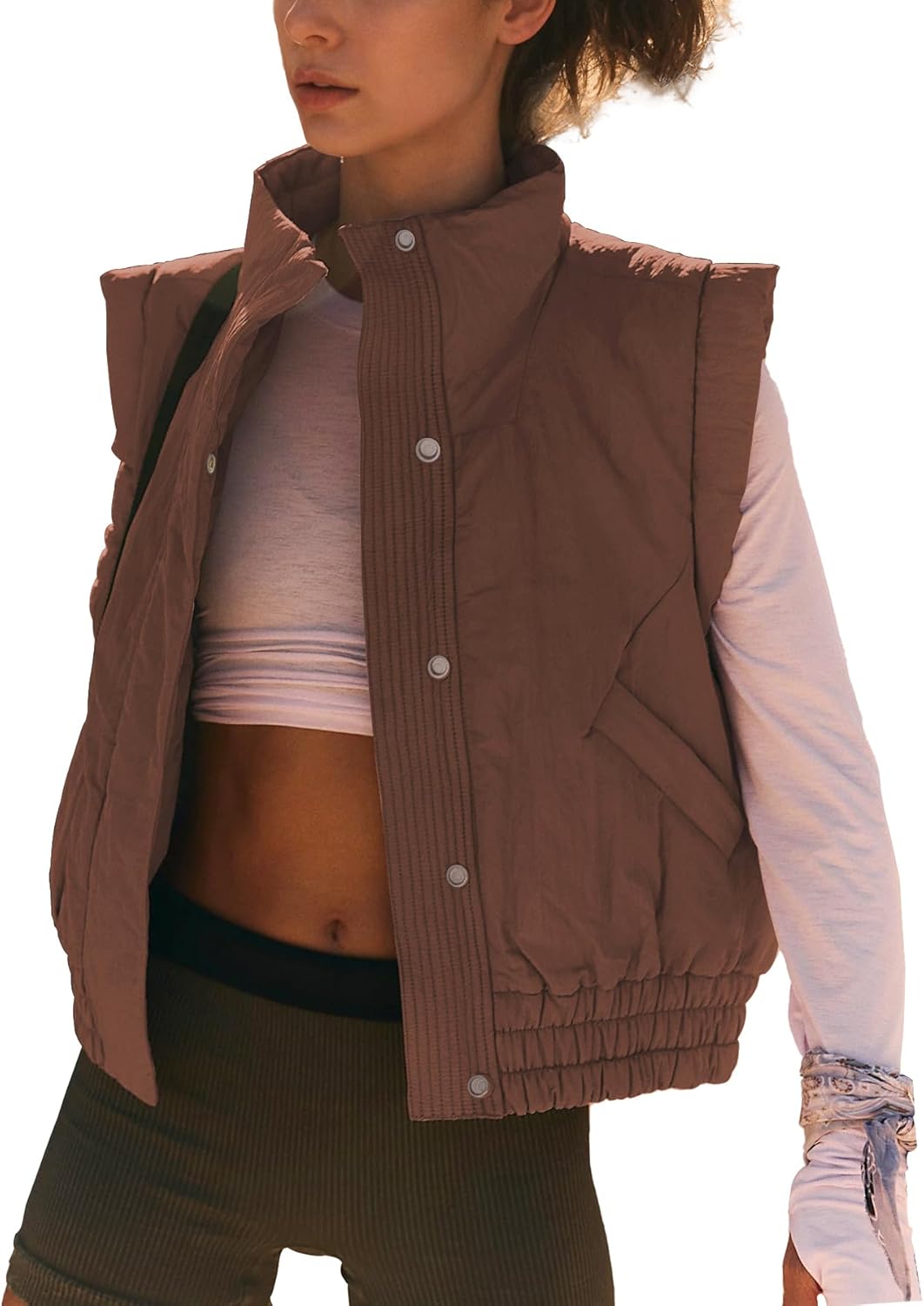 Cropped Puffer Vest for Women - Lightweight Sleeveless Jacket