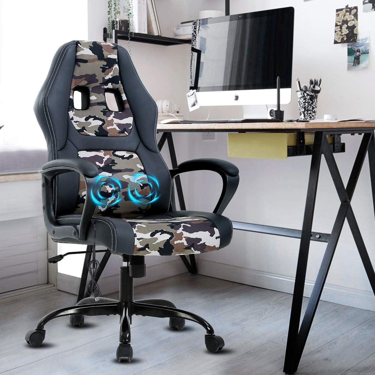 Ergonomic Massage Gaming Chair - Lumbar Support, Racing Style, Camo