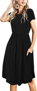Simier Fariry Womens Summer Pocket Knee Length Teacher Dress - Flare