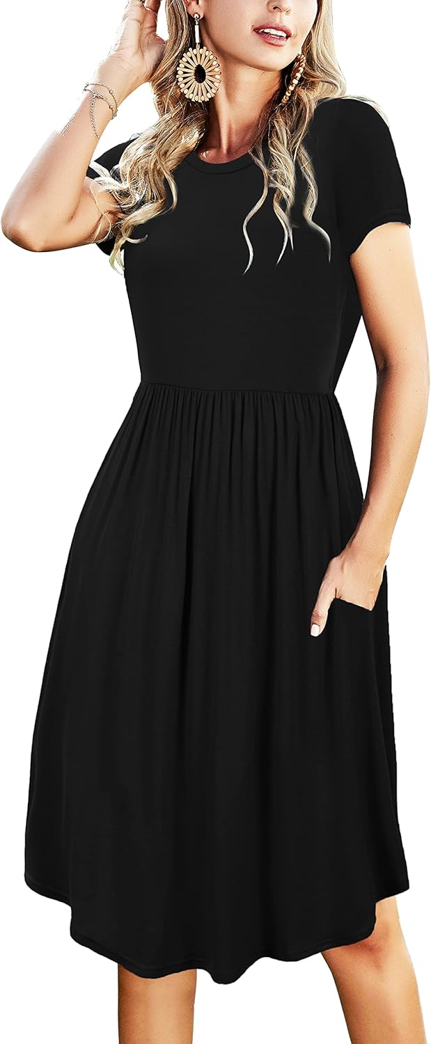 Simier Fariry Womens Summer Pocket Knee Length Casual Dress
