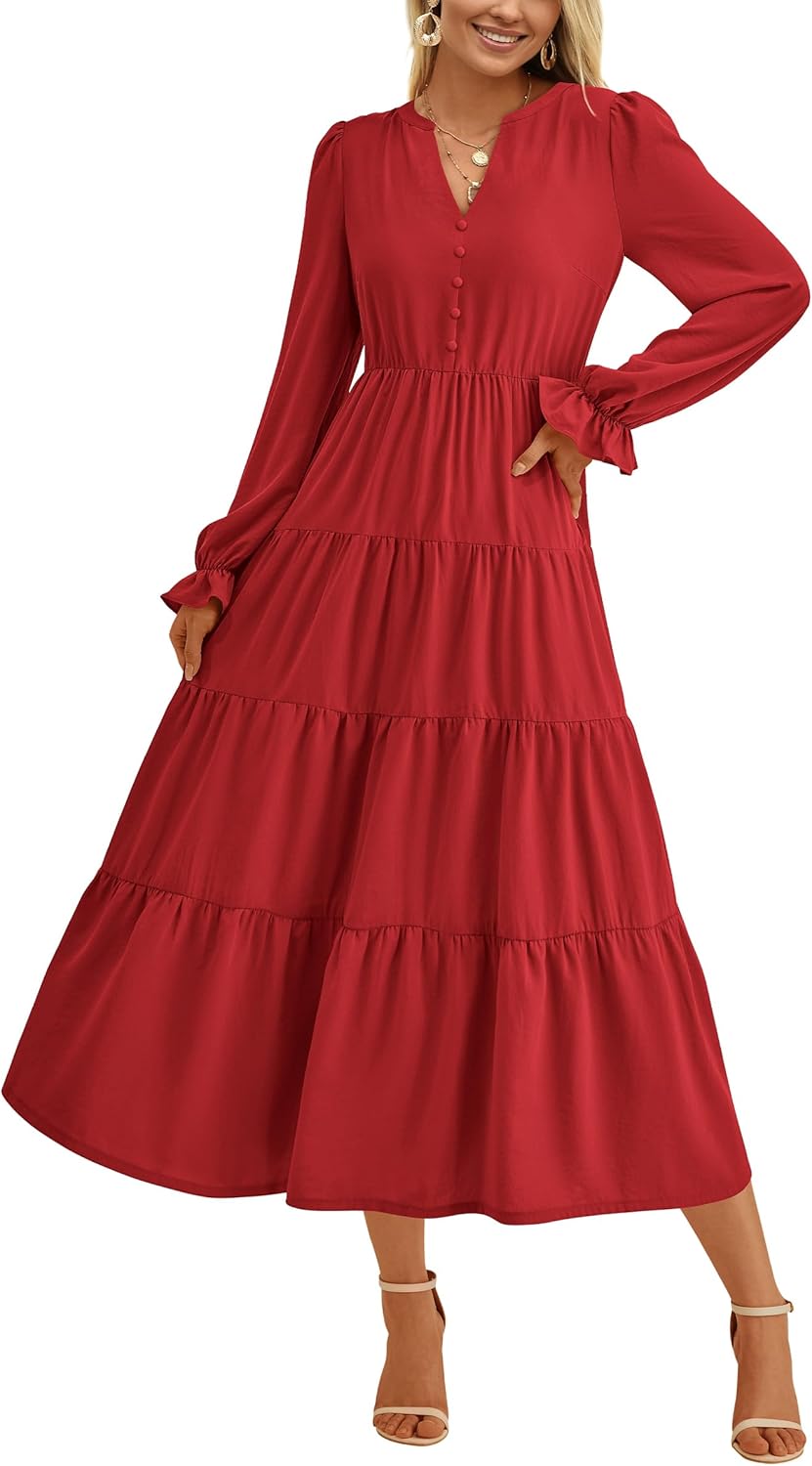 PRETTYGARDEN Long Sleeve Dress for Women - Elegant Maxi Style