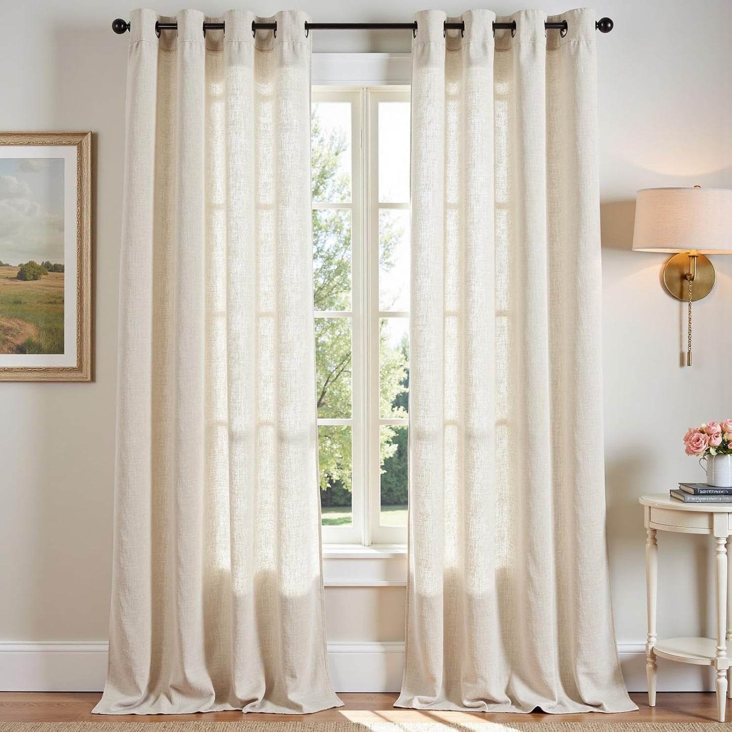 JINCHAN Linen Curtains for Living Room Grommet Top Window Treatment