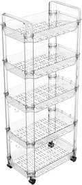 Clear 5 Tier Rolling Utility Cart with Wheels - Modern Bedside Storage