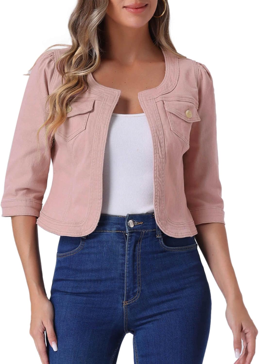 Stylish Collarless Denim Jacket for Women by Allegra K