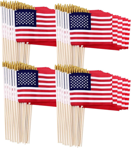 200 Pack Small American Flags on Stick for Celebrations
