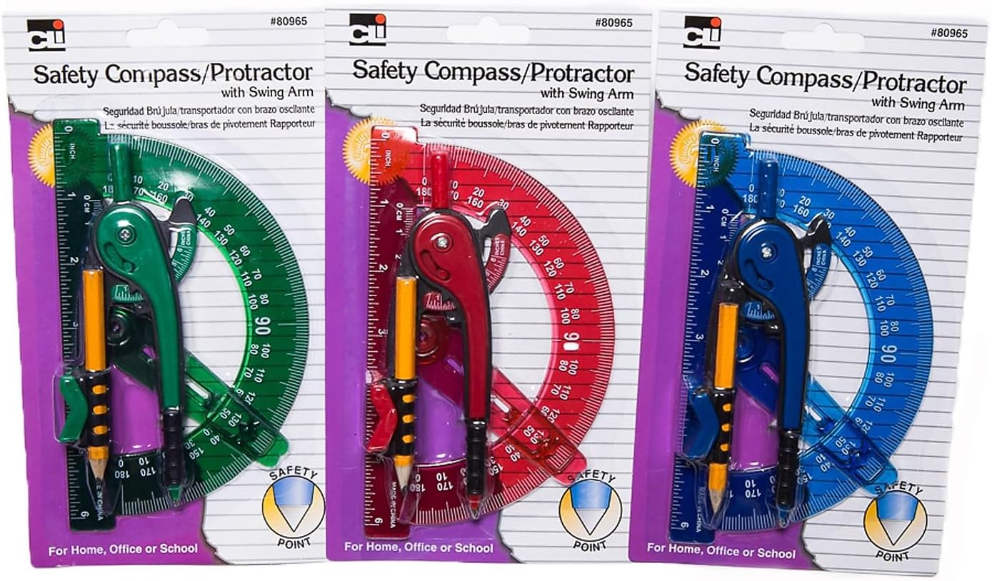 Safety Compass and Protractor Combo Pack for Precision Drawing