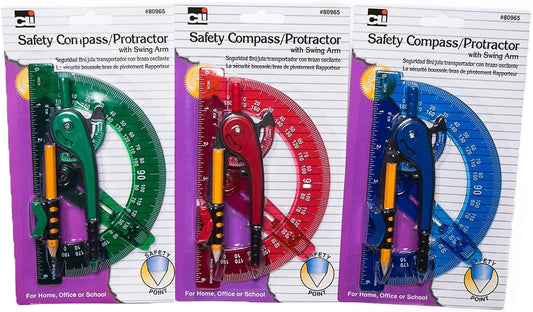 Safety Compass and Protractor Combo Pack for Precision Drawing
