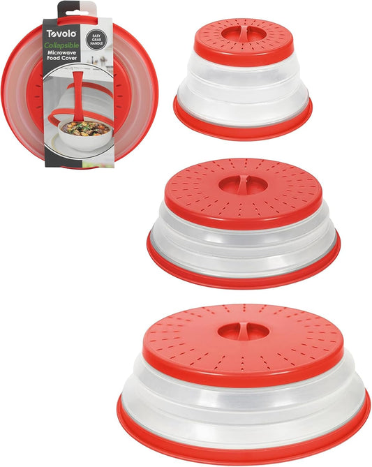 Tovolo 3-Pack Red Silicone Splatter Covers - Collapsible & Vented for Mess-Free Cooking
