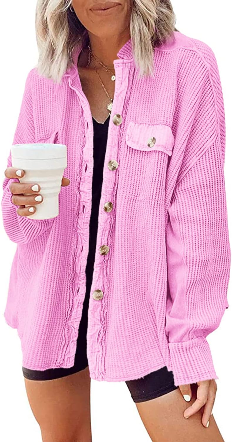 Yanekop Shackets for Women: Stylish Waffle Knit Tops for Fall