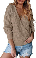 Deep V Neck Wrap Sweater Top - Lightweight Cozy Fall Staple