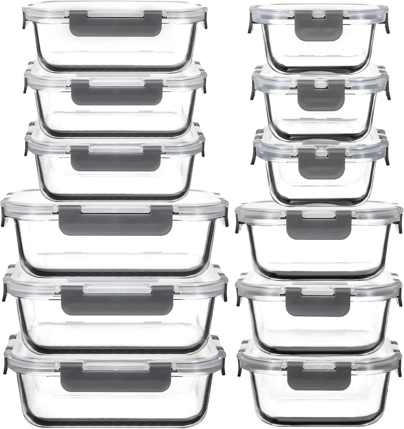 12 Pack Glass Food Storage Containers with Lids for Meal Prep
