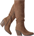 Putu Pointed Toe Knee High Boots Faux Suede - Slouchy Block Heel