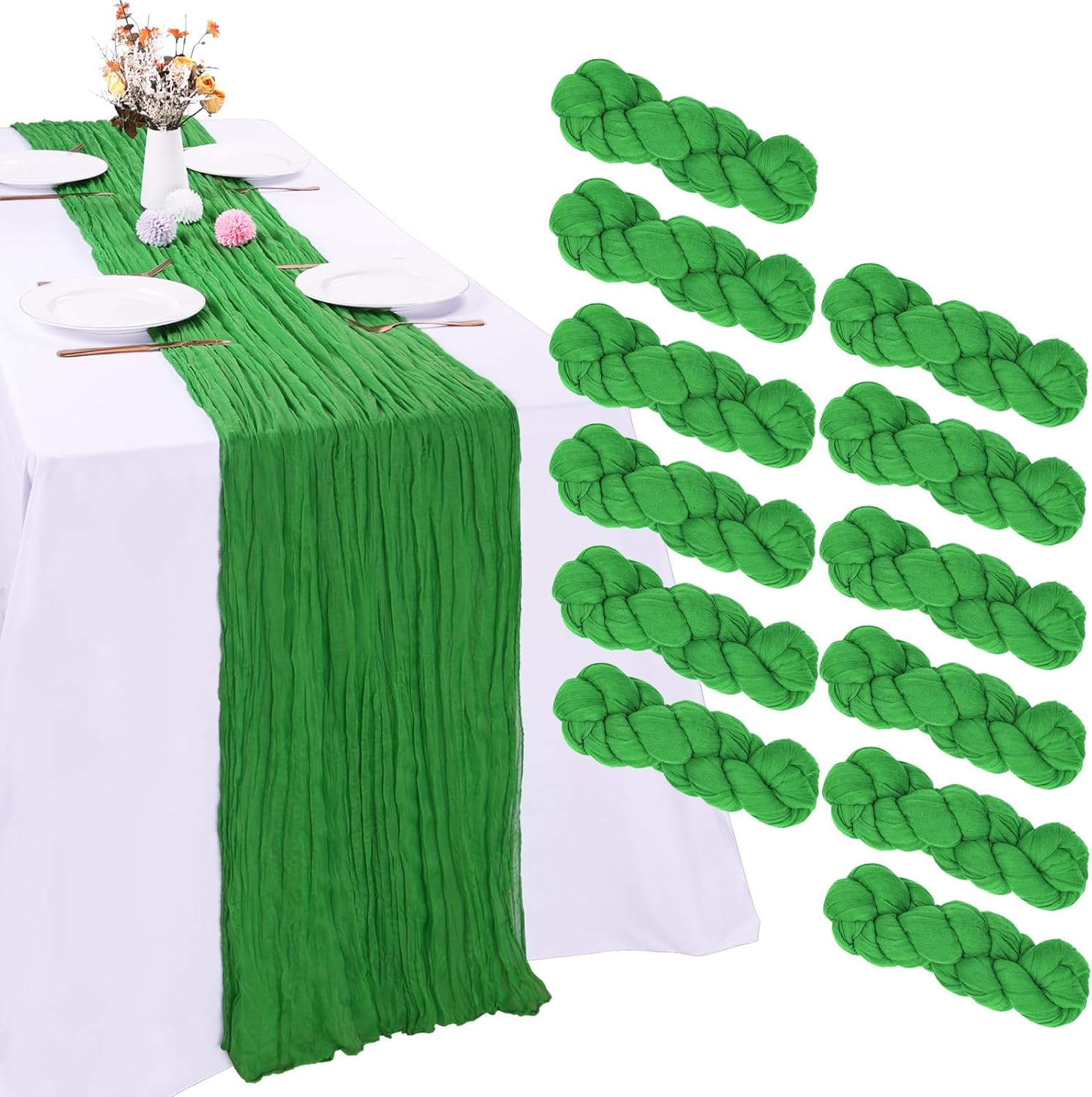 Green Cheesecloth Table Runner 12 Pack for Elegant Decor