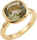 Green Amethyst Cushion Cut Ring - Handcrafted Sterling Silver