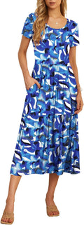 Women's Summer Casual Short Sleeve Tiered Maxi Dress - Flowy