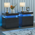 Black Night Stand Set 2 Modern Bedside Tables with LED - Compact