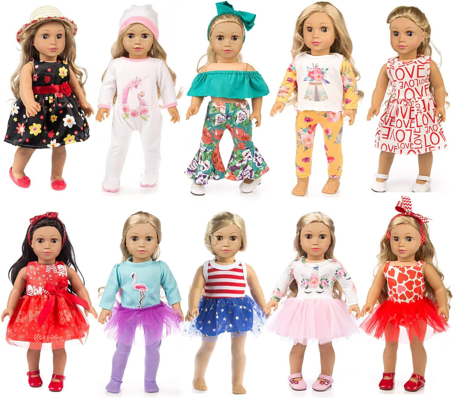 19 pcs American Doll Clothes Set for 18 Inch Dolls by ZQDOLL