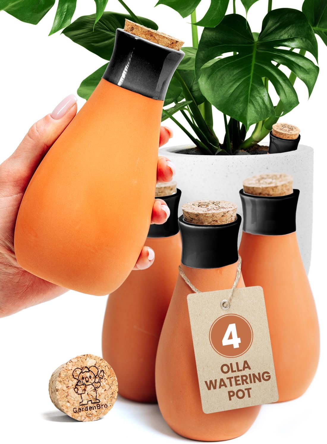 4 Pcs Terracotta Watering Pots for Effortless Plant Care