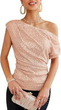 One Shoulder Sequin Sparkly Tops for Women by GRACE KARIN