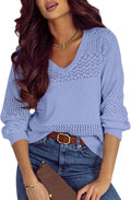 SHEWIN Crochet V Neck Lightweight Pullover Sweater - Casual Comfort