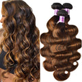 UNICE Brown Highlight Body Wave Human Hair Weave 3 Bundles 16 18 20in