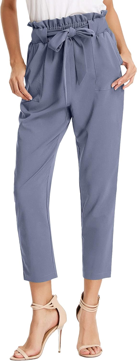 Stylish Women's Cropped Paper Bag Waist Pants with Pockets