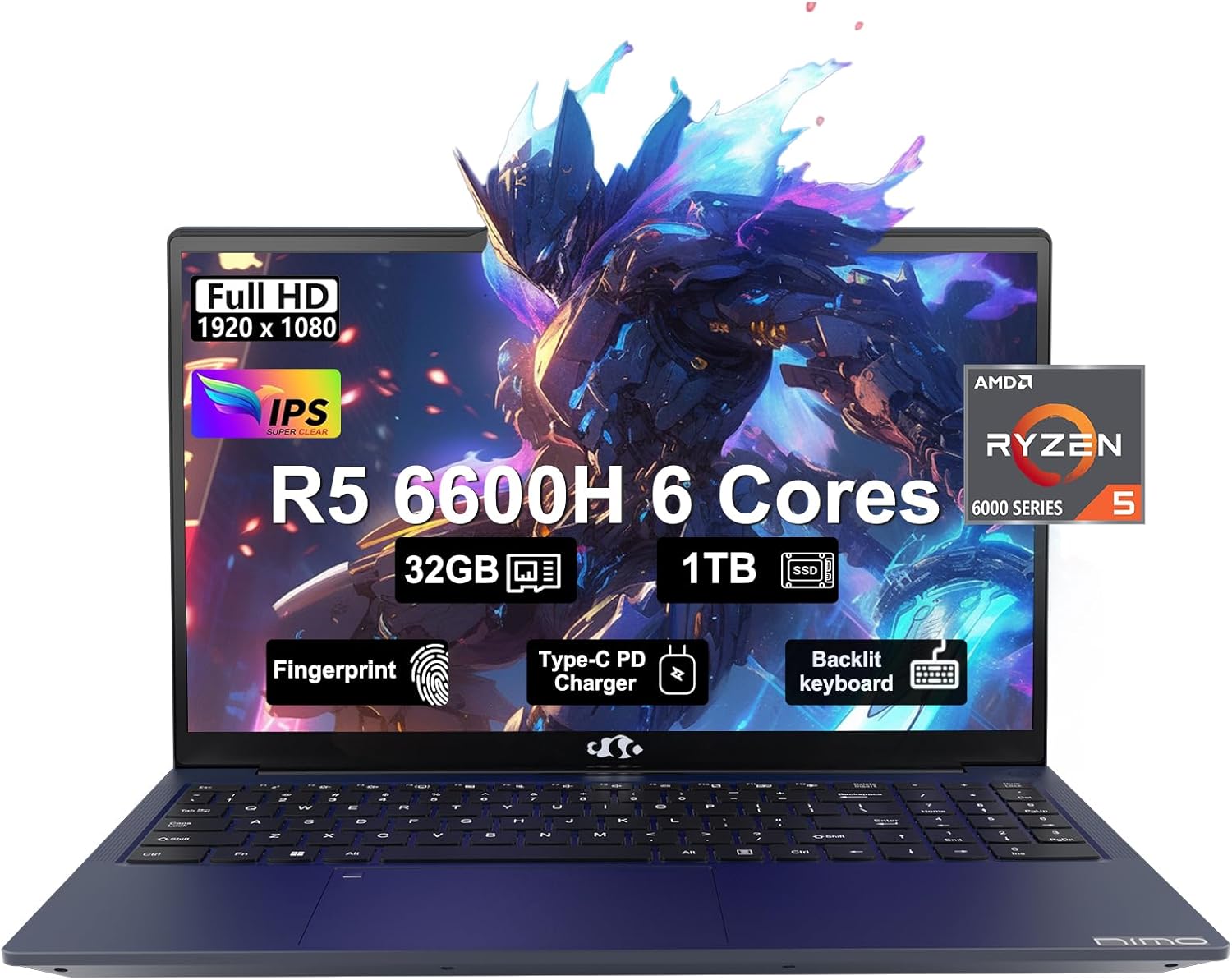 NIMO 15.6 FHD Business Gaming Laptop: Ryzen 5 6600H, 32GB DDR5, 1TB SSD