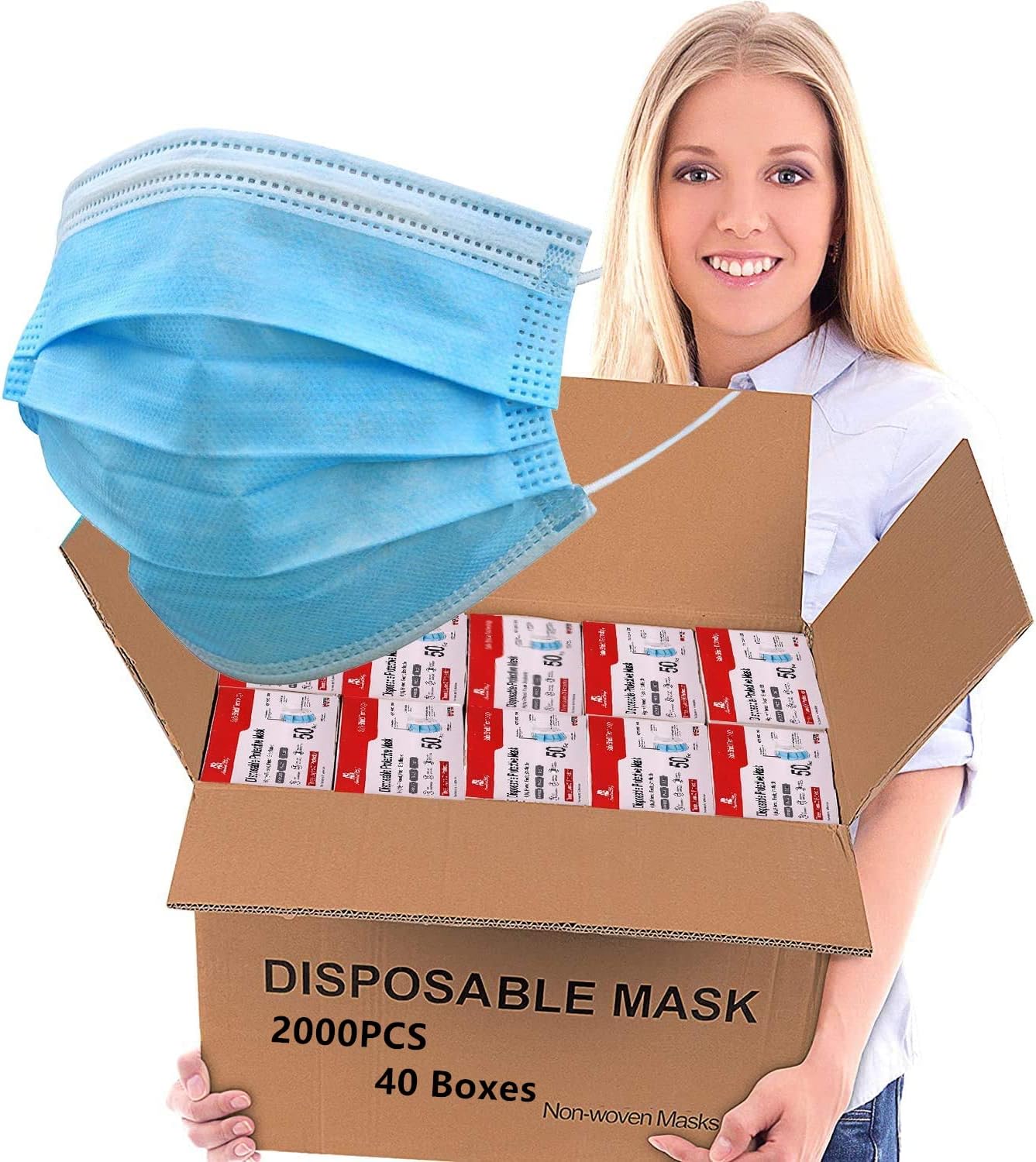 2000 PCS Bulk Blue Face Masks for Comfortable Daily Use
