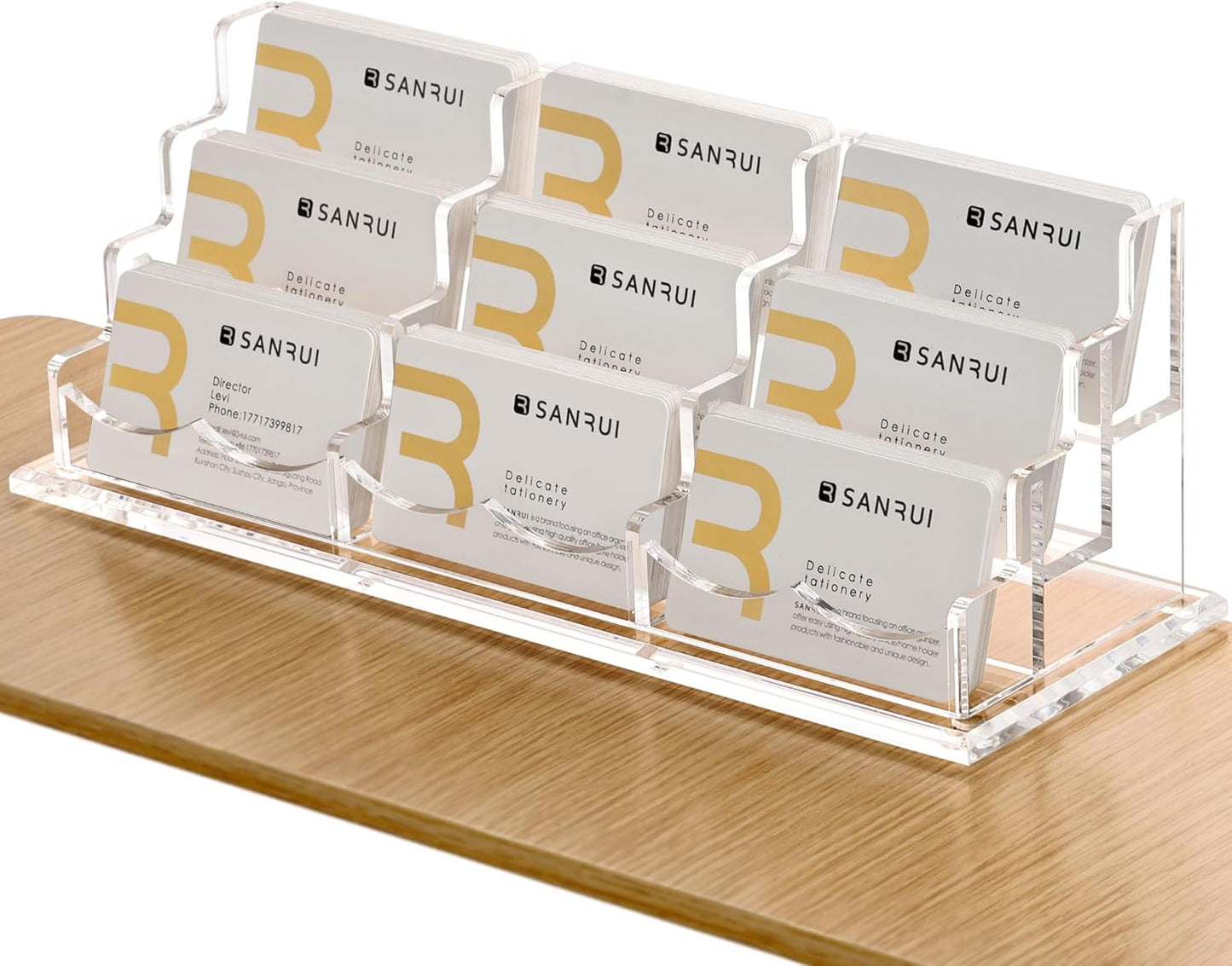 SANRUI Clear Horizontal Business Card Holder Stand for Desk