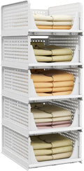 Pinkpum 5 Pack Stackable Plastic Storage Closet Organizers and Bins