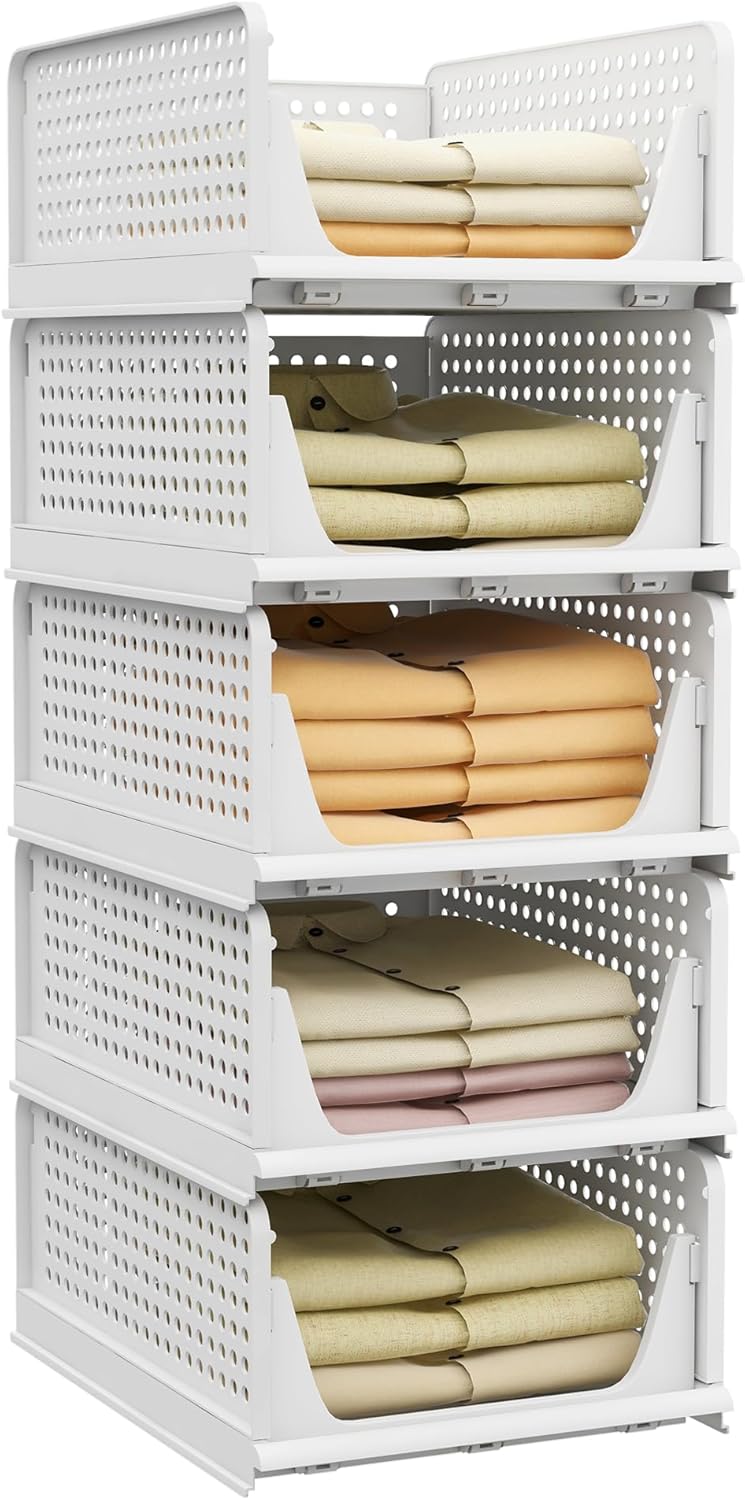 Stackable Plastic Storage Organizers for Closet and Home Use