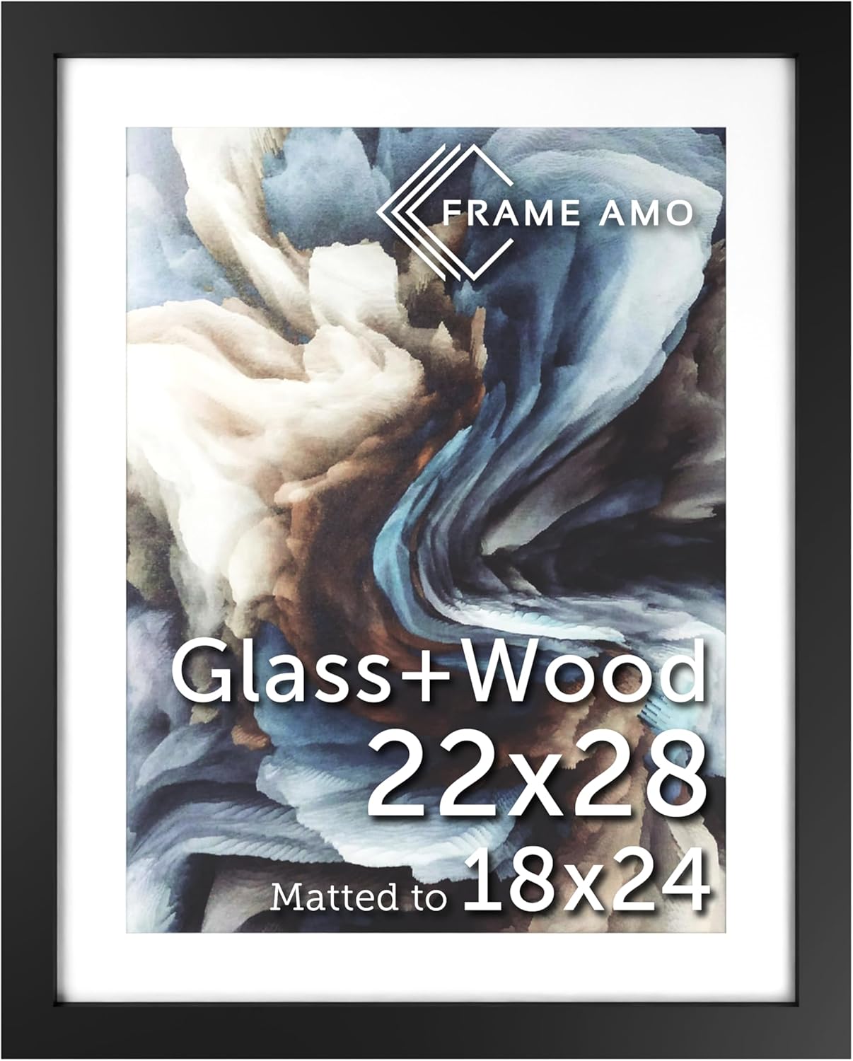 22x28 Black Solid Wood Poster Frame with White Mat for Art