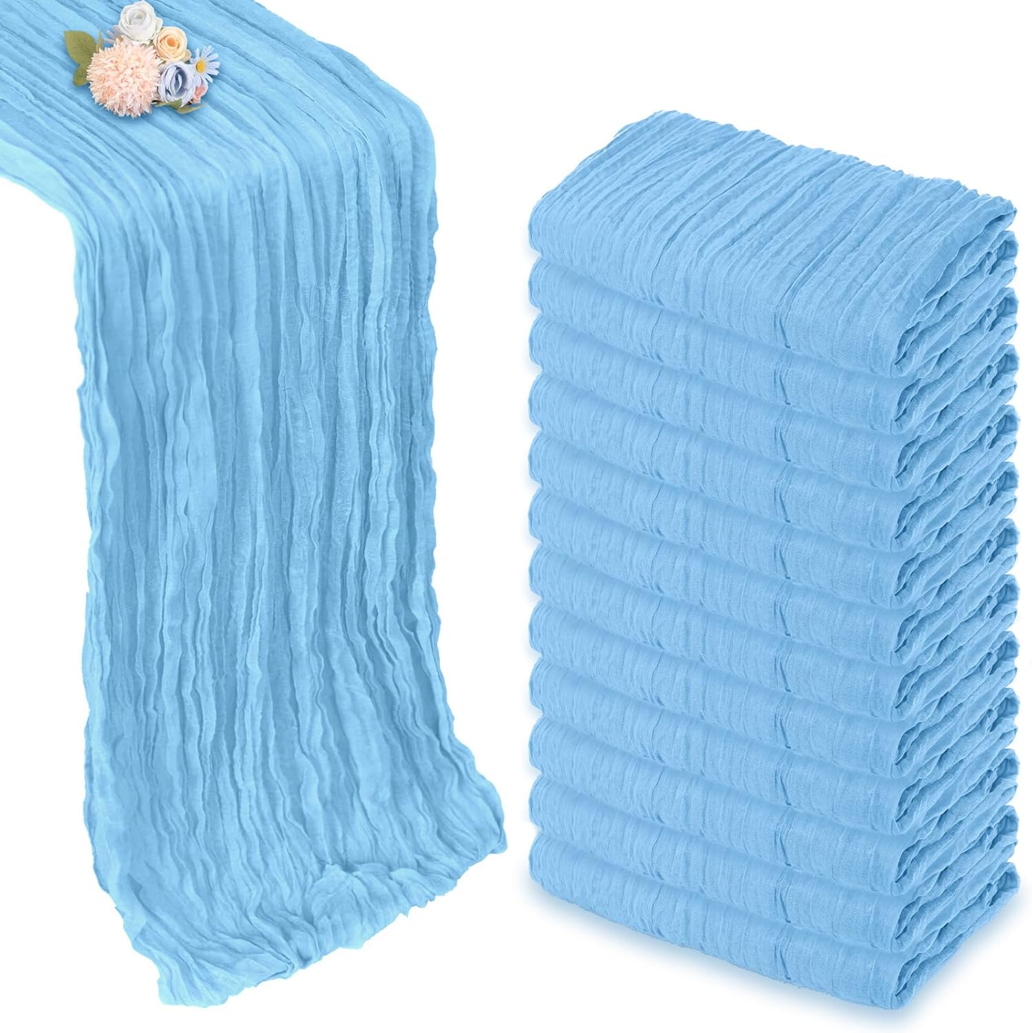12 Pack Baby Blue Cheesecloth Table Runner for Elegant Events