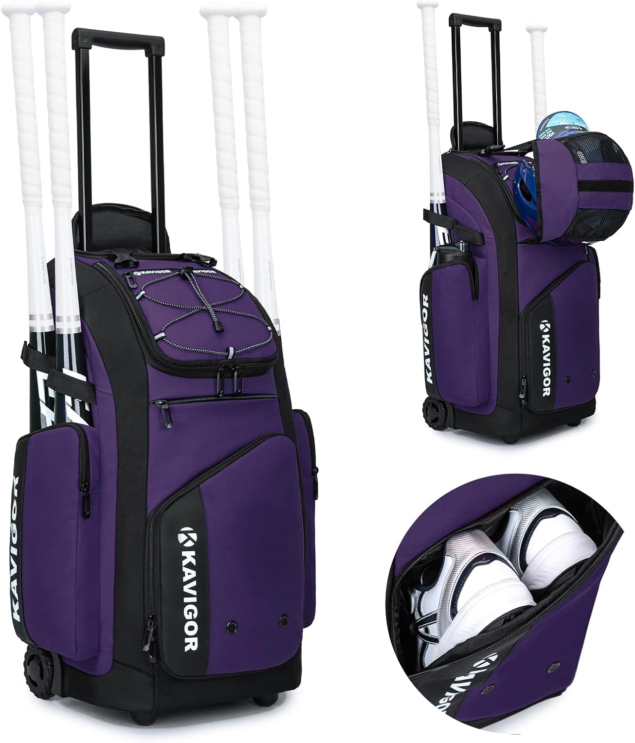 Rolling Baseball Bag with Wheels for Youth Players - 60L Capacity